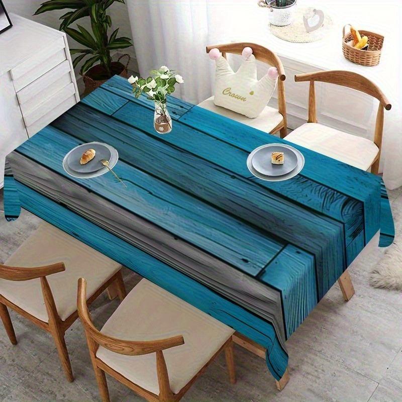 Eine blaue Tischdecke mit Holzmaserung, rechteckige Tischdecke, geeignet für Esszimmer, Wohnzimmer, Außendekoration und Picknick.zyc