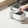 1ks Kompaktní kuchyňský organizér 2 v 1 s manuálním dávkovačem mýdla a držákem na utěrky z nerezové oceli - Elegantní bílé úložné řešení na pracovní desku
