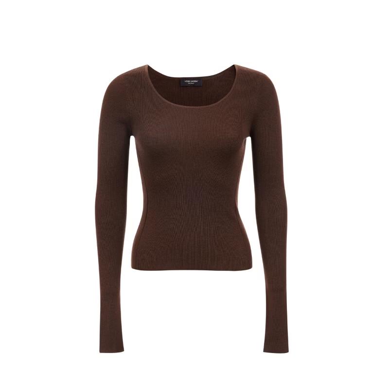 VEROMODA Women's 2026 Autumn Merino Wool Blend Round Neck Relaxed Long Sleeve Knit Top