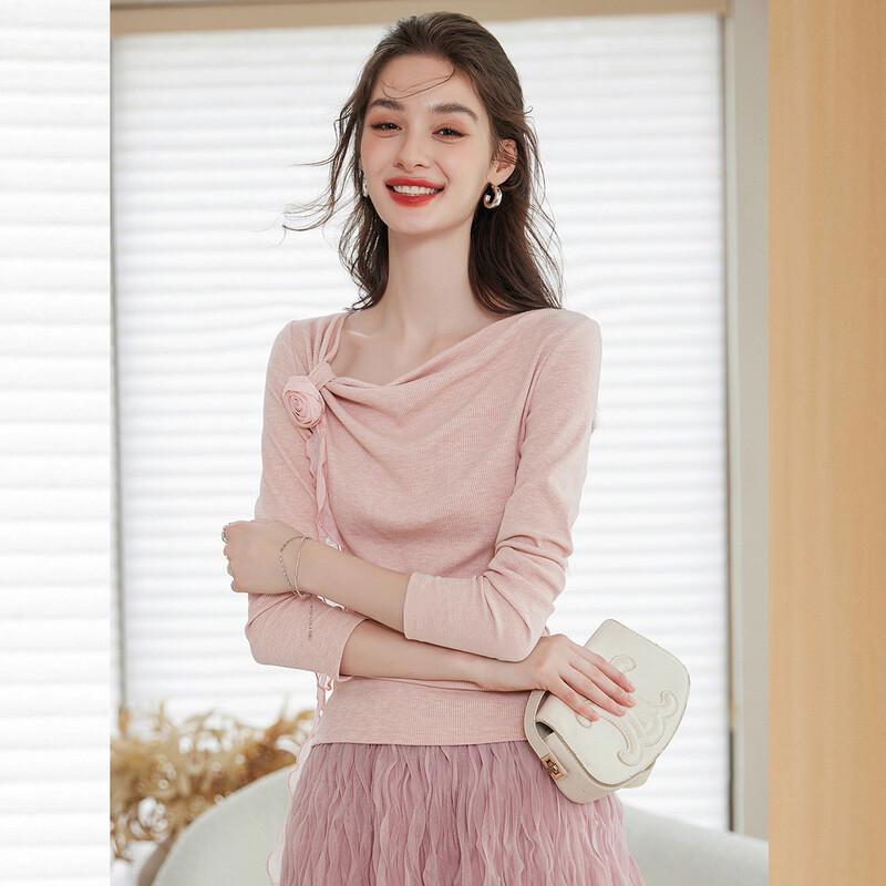 

Bailuyu Women s Irregular Neck Long Sleeve T-Shirt with Detachable Flower S