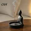 Räuchergefäß Ornament Meditation Buddha Räucherstäbchenhalter, 3D-gedruckt mit Wellenständer Aschenbecher, Schreibtisch für Yogaraum Home Office Zen Stil Zubehör