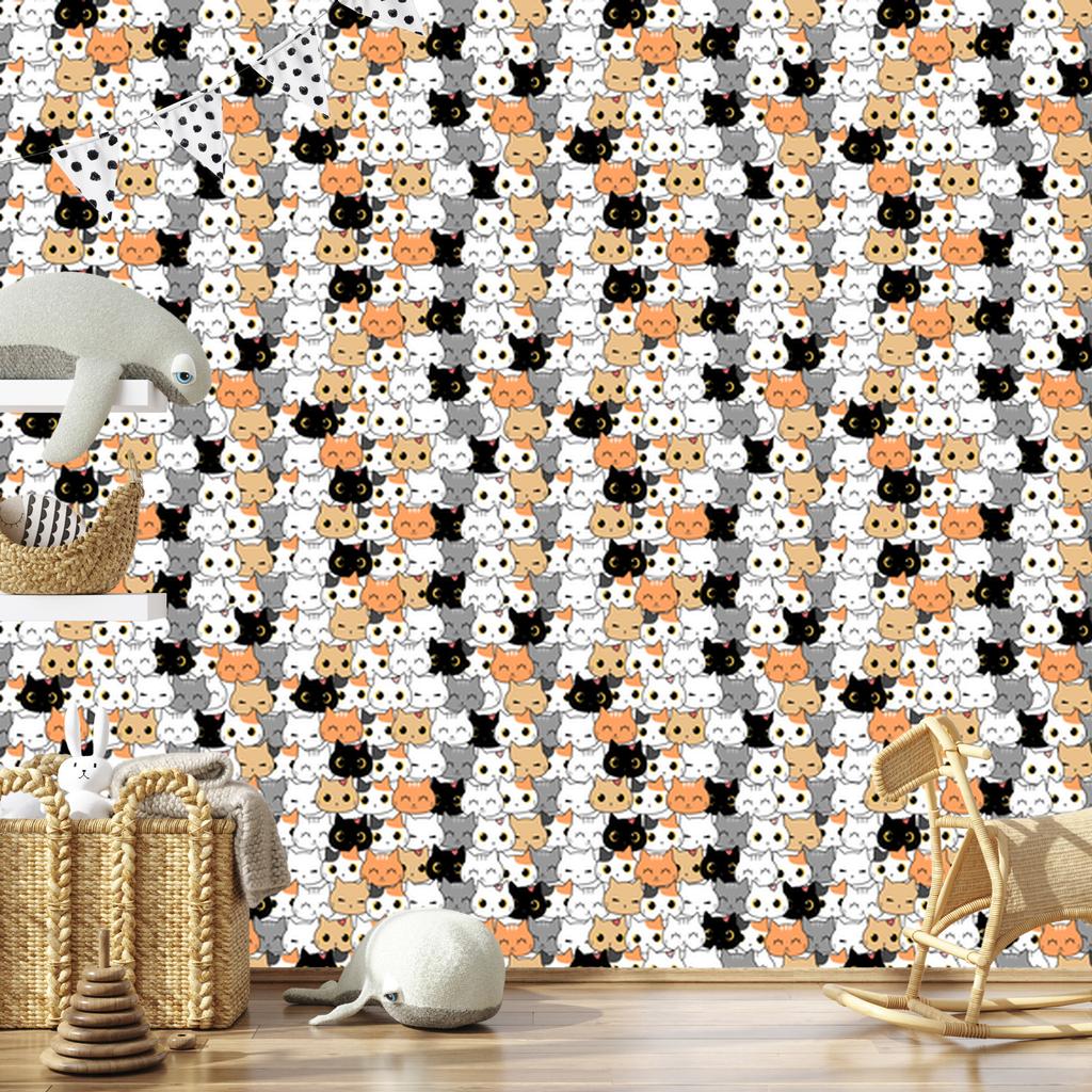 Cats Wallpaper Light Gray and White for Living Room and Bedroom 50x1000