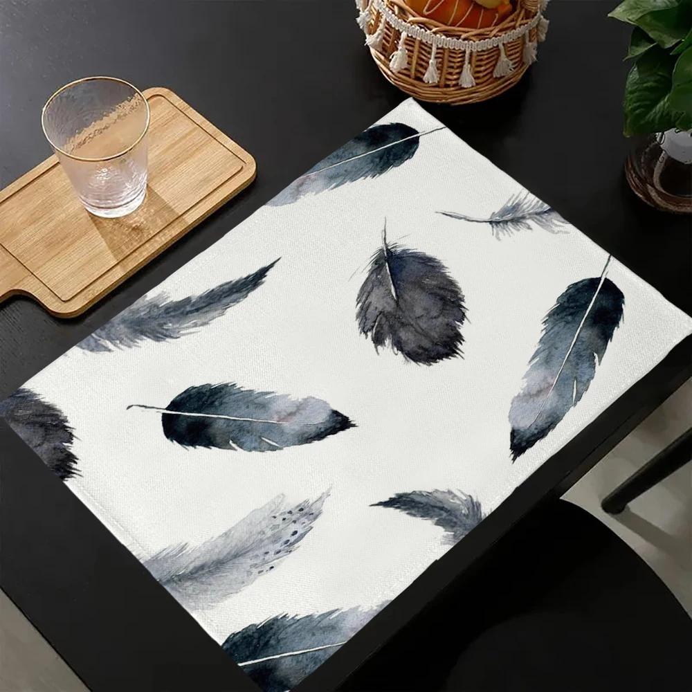 Set da 4 tovagliette geometriche bianche e nere personalizzate in cotone e lino per tavolo da pranzo, sottobicchiere, sottotazza per ciotola/tazza, decorazione per la casa 10.11WJY