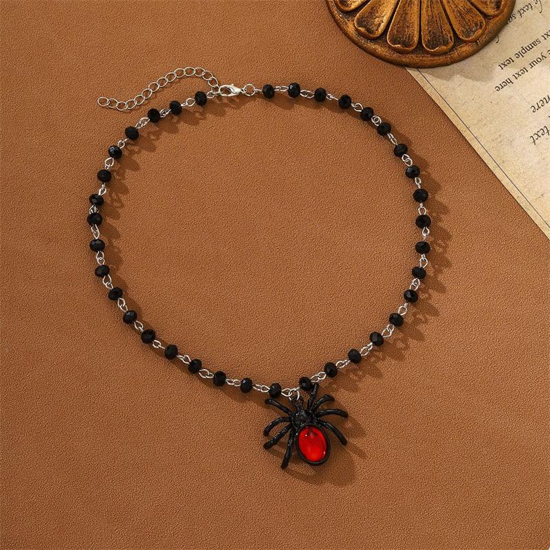 Punk Halloween Necklace for Women Men Fashion Spider Crystal Stainless Steel Necklace Cosplay Party Jewelry Gift