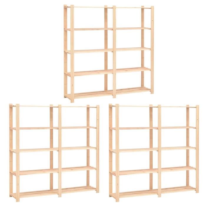 VidaXL Étagères de rangement à 5 niveaux 3pcs 170x38x170 cm Pin 500 kg