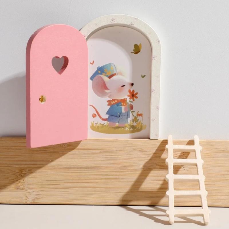 Doll House Wooden Fairy Elf Door Mini Home Decorations Craft Ornaments Cartoon Elf Door Room Wall Decoration Tale Accessories