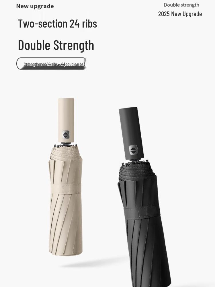 24-Rib Double Keel Extra Large Folding Umbrella - Reinforced, Thickened, Automatic for Sun and Rain, Unisex for Students