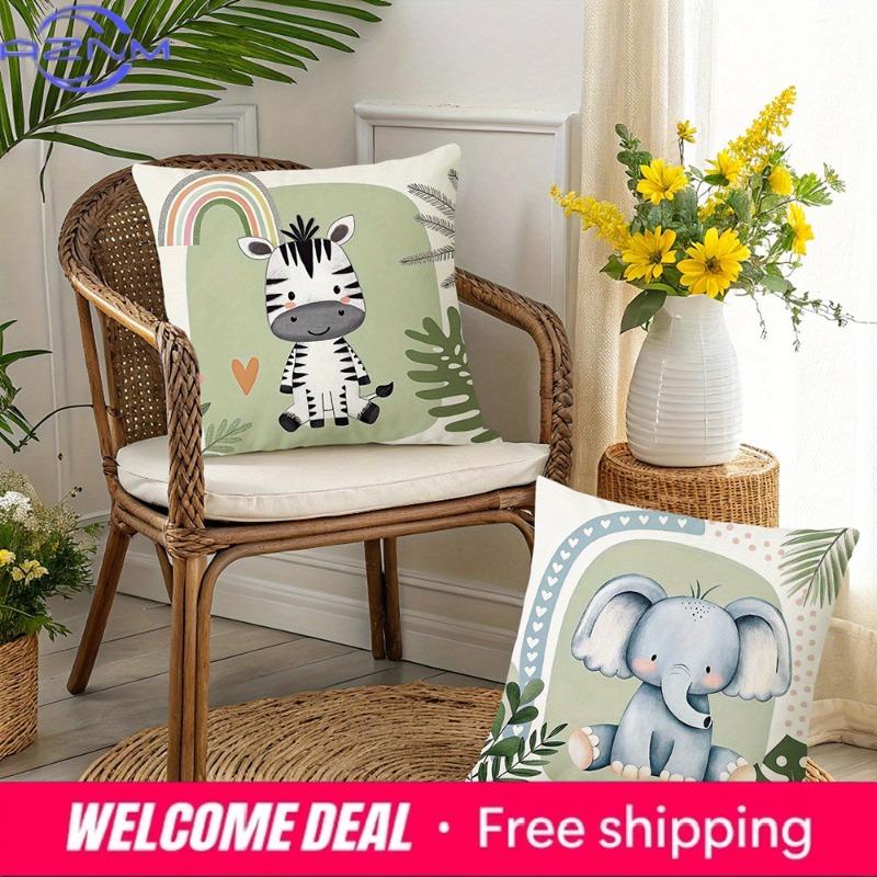 Cute Animal-Printed Pillowcases: Lion, Zebra, Elephant & Giraffe Designs! Sofa Cushion Cover Home Room Decoration