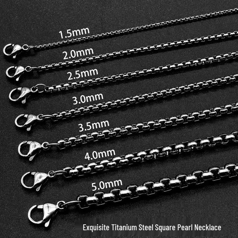 Мужское квадратное жемчужное ожерелье из титановой нержавеющей стали - Модные хип-хоп панк украшения