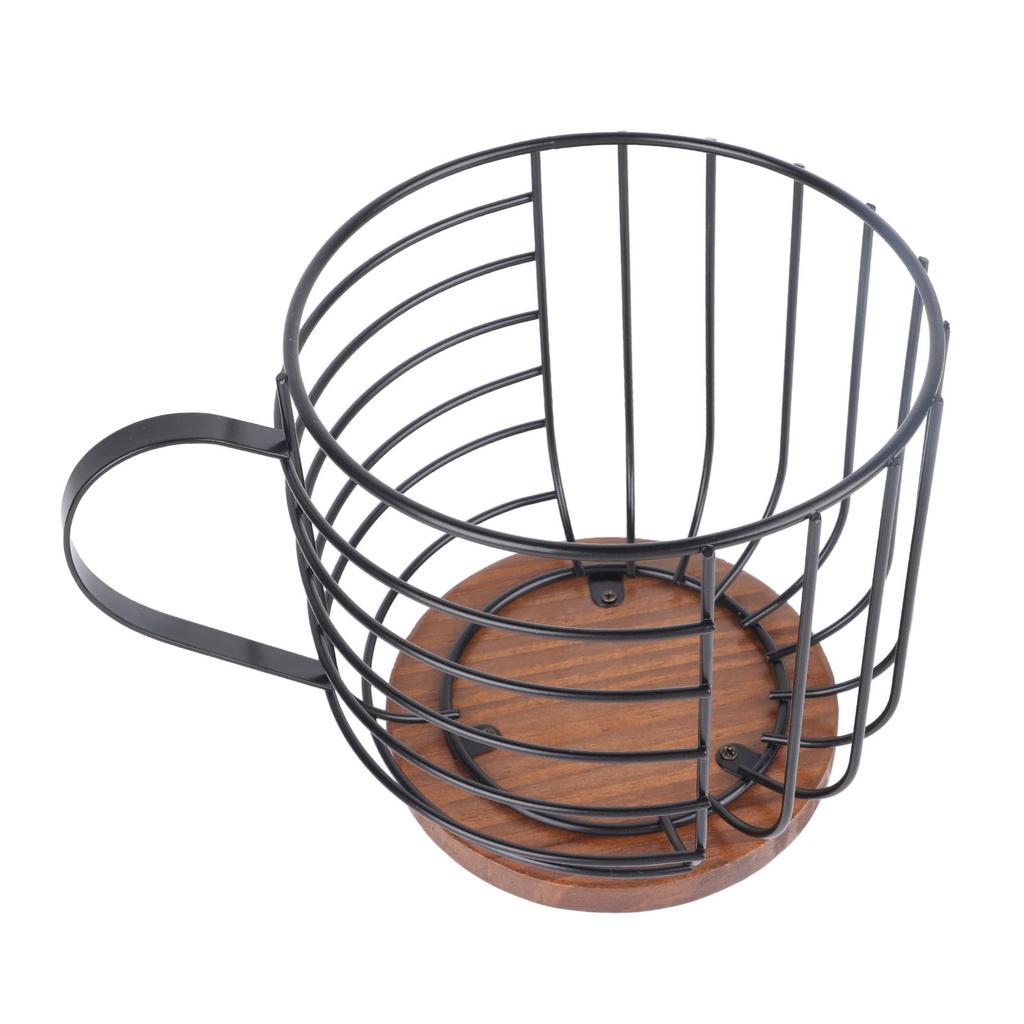 Coffee Capsule Storage Basket Cup Shape Black Iron and Pine Coffee Pod Holder for Coffee Bar