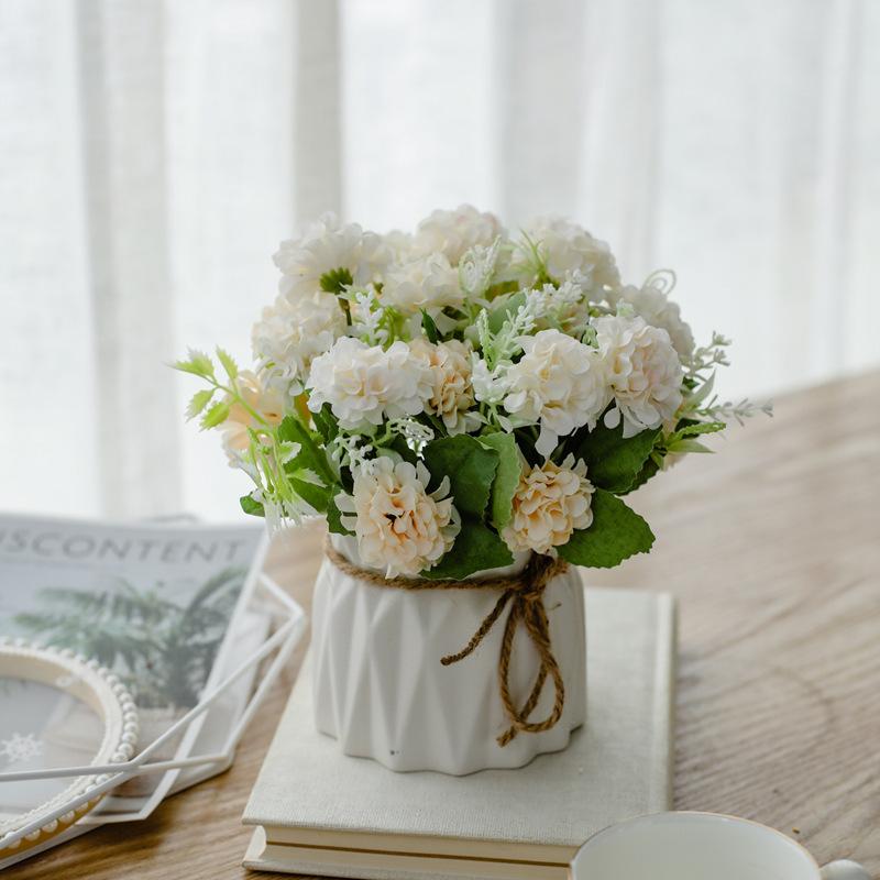 Artificial Flowers with Small Ceramic Vase Faux Roses Plants Eucalyptus Leaves Berries Flower Arrangements Decorations for Home