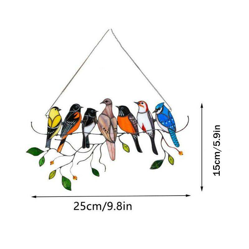 Vibrant Stained Glass Birds-on-a-wire Suncatcher For Happy Homes