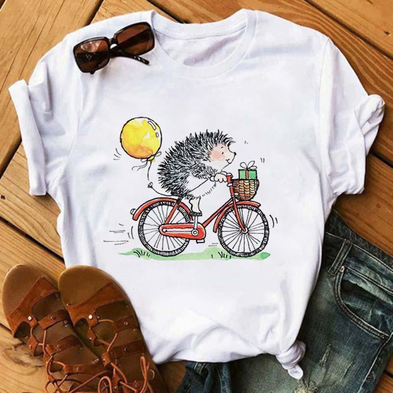 Women's Short Sleeve Explosive Hedgehog Print Fashion Crew Neck T-shirt Oversized T Shirt  Aesthetic Clothes  Tops