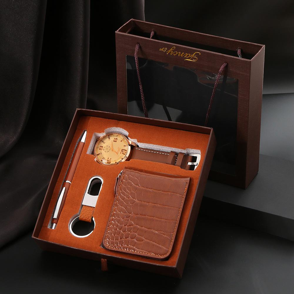 Set de Regalo para Hombre, Cartera + Reloj + Caja para Cinturón, Regalo de San Valentín Día del Padre para Novio Amigo