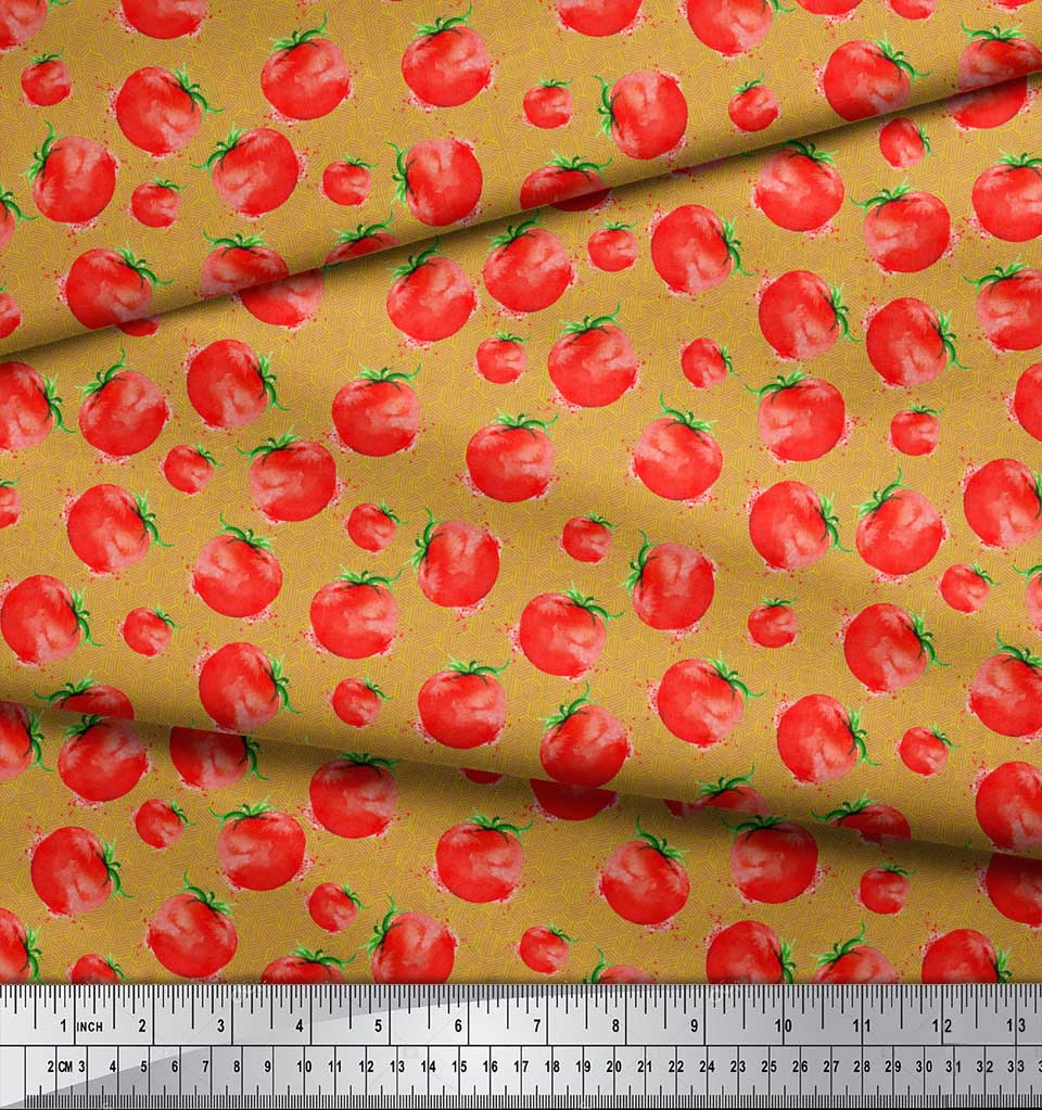 Soimoi Green Poly Crepe Fabric Tomato Vegetable Print Fabric by the metre 42 Inch