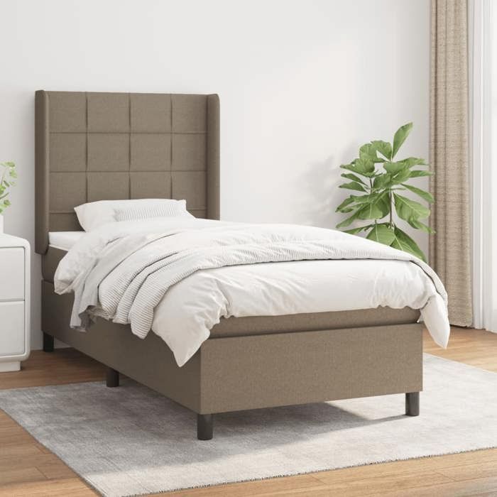 Slatted Bed Base with Mattress - Taupe 100x200 Cm - Adjustable Headboard - Durable Fabric - 2-seater