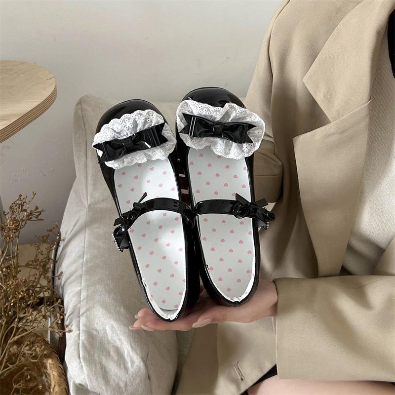 

Туфли Мэри Джейн на толстом каблуке из маленькой кожи женские 2025 новая весна и лето бант круглый носок с юбкой средний каблук туфли-лодочки 35 чёрный