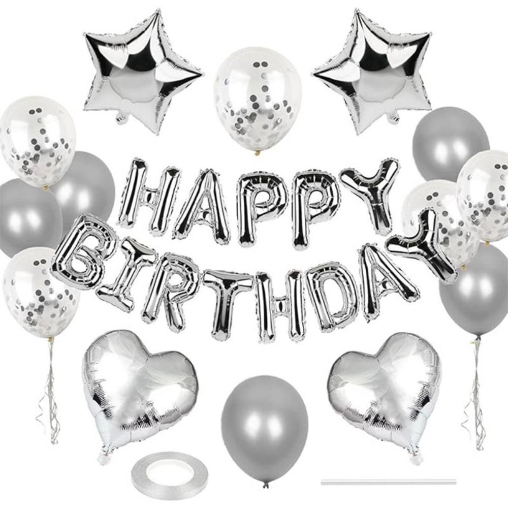 

Heart Star Happy Birthday Balloon Garland Kit Latex/Aluminum Film DIY Accessories Balloons Background Wall Photo Props 1Set срібний