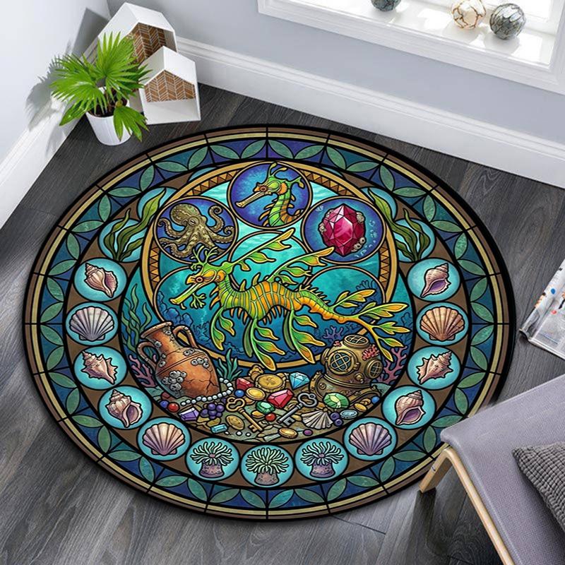 Oceanic Glass Round Area Rug Under Office Chairs Bedroom Living Room Home Decor