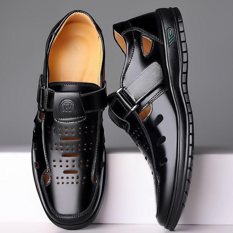 

Сандалии Летние мужские уютные полые нескользящие мягкие классные дышащие с подсветкой универсальные классические носимые модные повседневные кожаные сандалии 43 чёрный