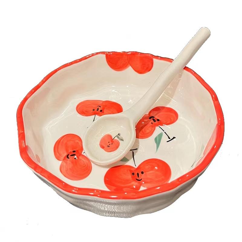 Nordic Style Eco-Friendly Carved Cartoon Ceramic Bowls & Dinnerware Set-Salad Dessert Yogurt & Fruit Cake Plates