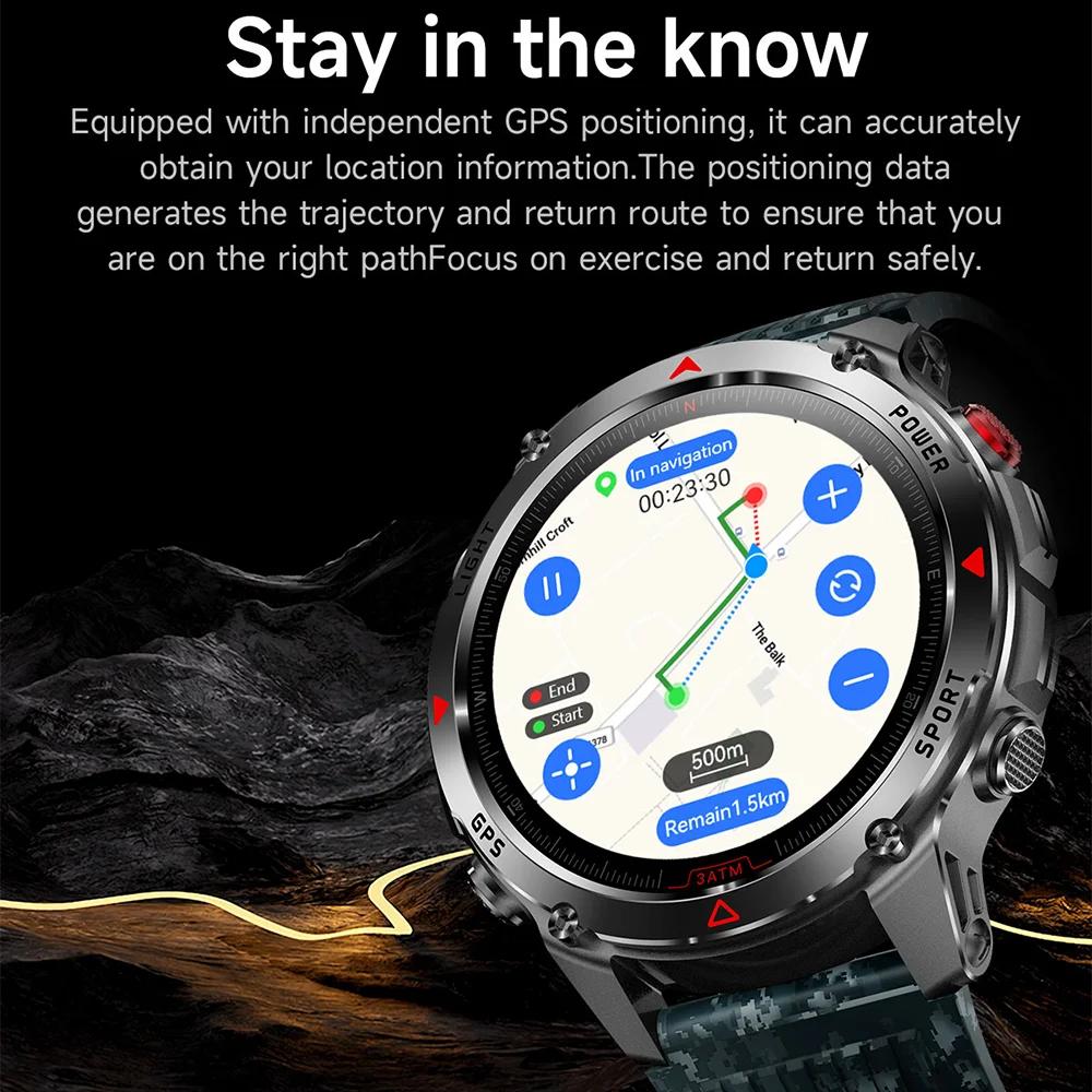 SACOSDING Military Outdoor Sports GPS Smartwatch LED Flashlight 540mAh Battery IP68 Waterproof Compass Bluetooth Call For Xiaomi