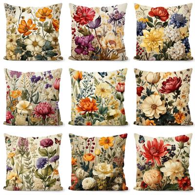 Retro Floral Pillow Case Home Living Room Sofa Cushion Balcony Car Pillow Decoration