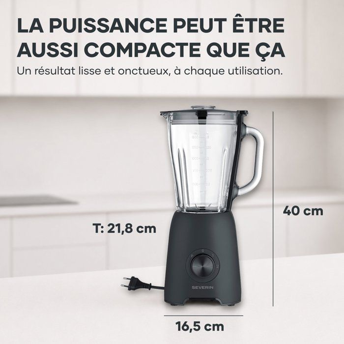 Blender 2-en-1 - SEVERIN - SM3724 Mix & Go - Récipient en verre 1,5 L - Gourde robuste + Accessoire Moulin fruits secs - Noir