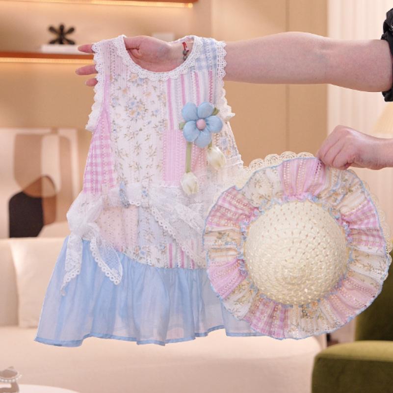 Summer Girls Plaid Sleeveless Dress Fresh Pastoral Mori Baby Chic Skirt 80cm