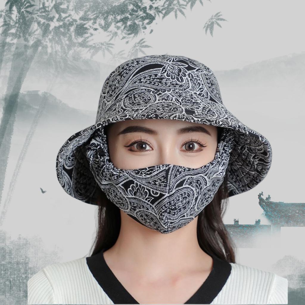 Chapeau de soleil d'été chapeau seau chapeau avec masque intégré protection solaire d'été chapeau de soleil protection solaire extérieure chapeau pour le visage