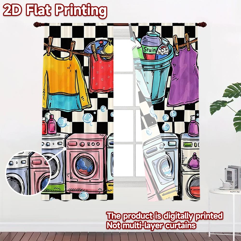 2D FLAT PRINTING 2pcs Curtains (Without Rod) Laundry Day Fun Modern Modern Curtains Versatile Fabric Curtains Room Decor Ldeal