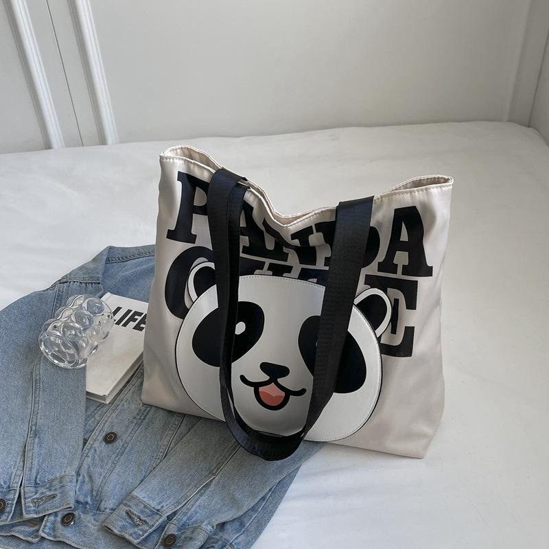Versatile Tote Bag Large Capacity Canvas Bag Women 2025 New Korean Version Panda Cartoon Shoulder Canvas Bag Tide
