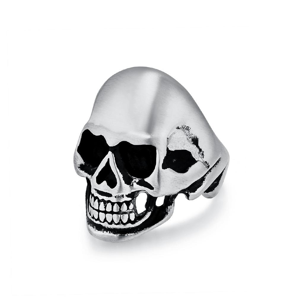 Black Classic Matte Brushed Skull Titanium Steel Ring for Men Hip Hop Stainless Steel Punk Jewellery Rapper's Finger Ring