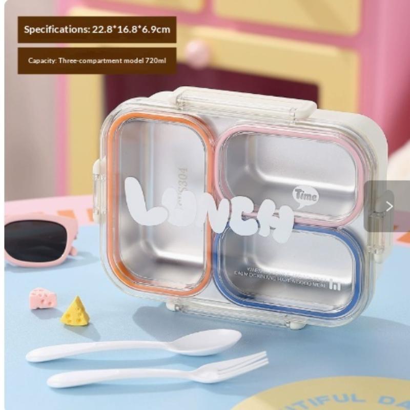 304 Stainless Steel Leakproof Lunch Box 3 Compartment Food Grade Bento Box for School Office Outdoor Travel Food Storage