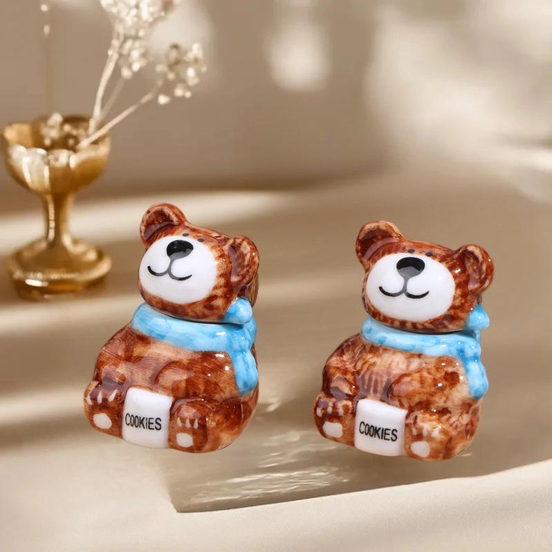 1/3Sets Miniature Dollhouse Porcelain Bear Cookie And Candy Jars Ornaments For Diy Doll Kitchen Party Decoration Accessories