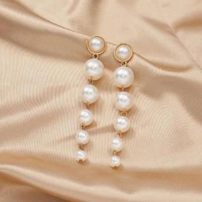 Einfache Lange Hängeohrringe Hochzeitsparty Schönes Geschenk Perlenkugel Tropfenohrringe Schmuckaccessoires für Frauen Mädchen Mode Ohrringe