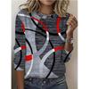 T-shirt da donna a maniche lunghe con scollo rotondo, tunica a maniche lunghe, top regular casual moderno con stampa geometrica
