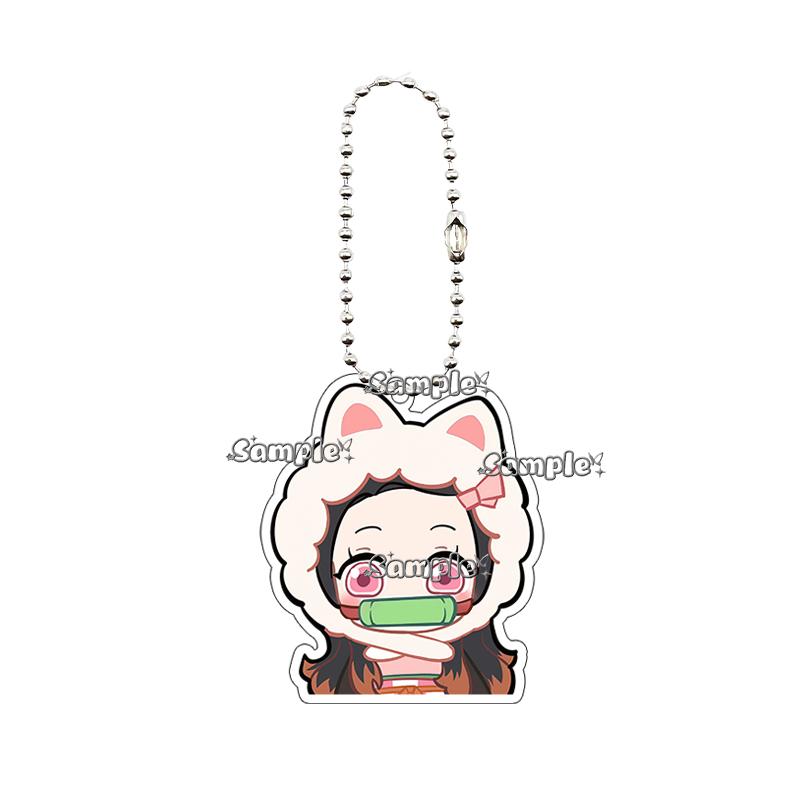 Q Version Anime Acrylic Agatsuma Zenitsu Tsuyuri Kanawo Kochou Tanjiro Nezuko Cartoon Kawaii Keychain Pendant Decor Fans Gifts