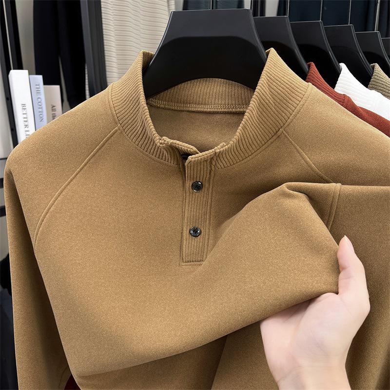 Moletom Casual Solto de Veludo Dupla Face com Gola Alta Masculino Outono/Inverno 2025