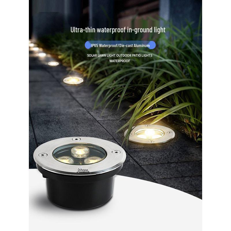 Ultra-Thin LED Outdoor Waterproof Floor Lamp - Low Voltage 12V/24V, Wood Finish