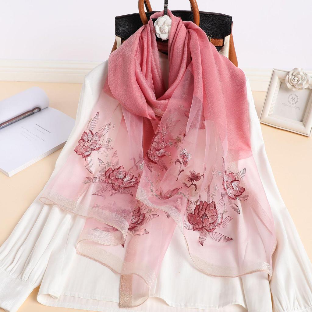 Silk Women Scarf Wool Shawls Lady Wraps Bufanda Floral Pashmina Embroidery Scarves Foulard Hijab Solid Female Hair Bandana