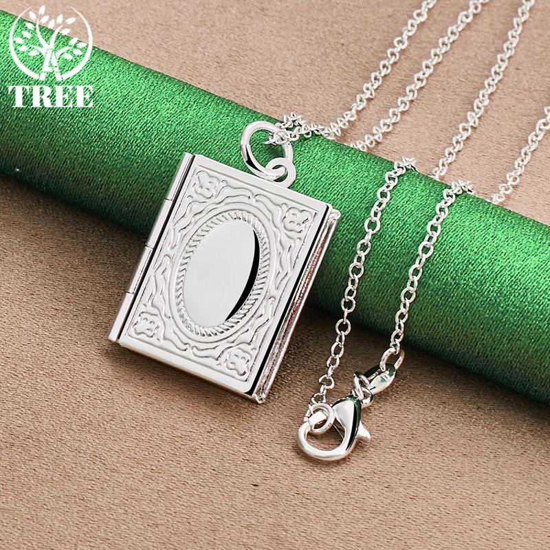 

ALITREE 925 Sterling Silver Book Photo Frame Pendant Necklace For Women necklaces Fashion Party Wedding Jewelry Birthday Gift 40cm