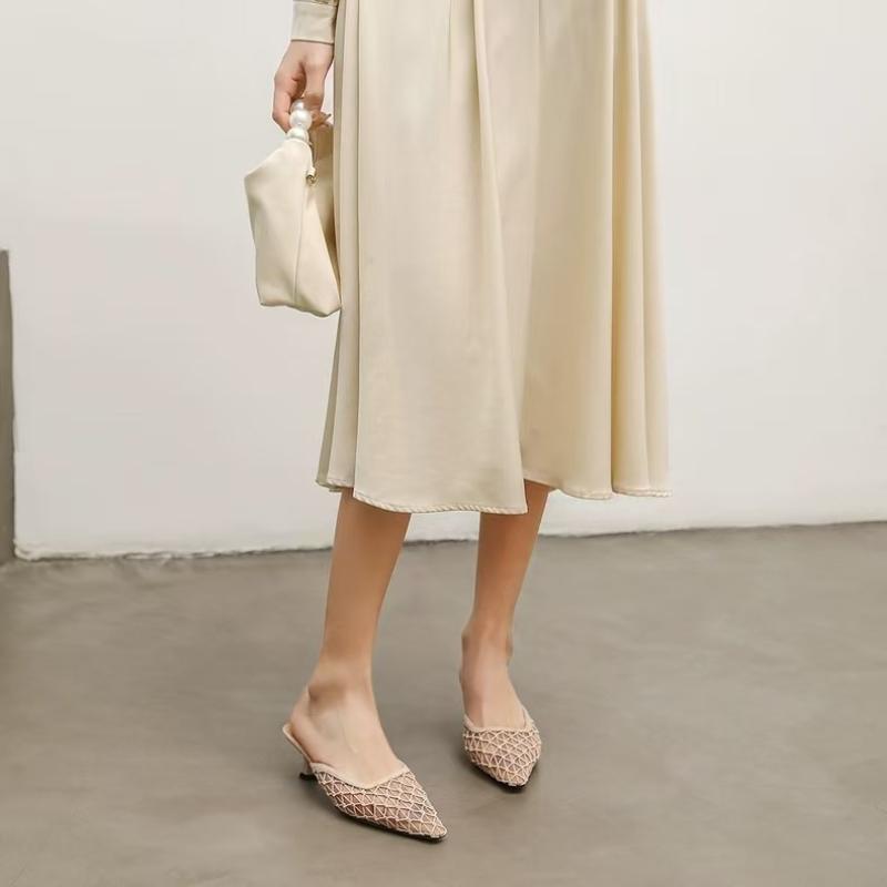 Fashion Pointed Toe Heeled Mules Shoes Women Slippers Mesh High Heels Sandals 2025 Summer New Party Slingback Shoes Woman Pumps Mujer