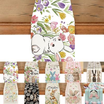 Easter Bunny Linen Table Runner Bunny Farmhouse Kitchen Dining Table Cloth Placemat Spring Table Runner Spring Easter Decoration