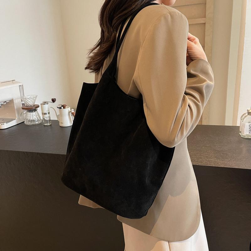 Suede Sewing Thread Retro Women's Shoulder Bags Casual Versatile Solid Colors High Capacity Handbag Tote
