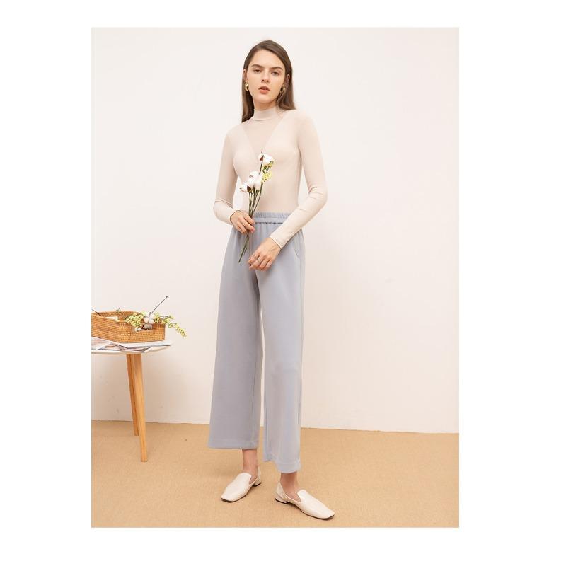 Mid Autumn Splicing Half High Collar Solid Color Long Sleeve T-shirt for Women Bottom Shirt