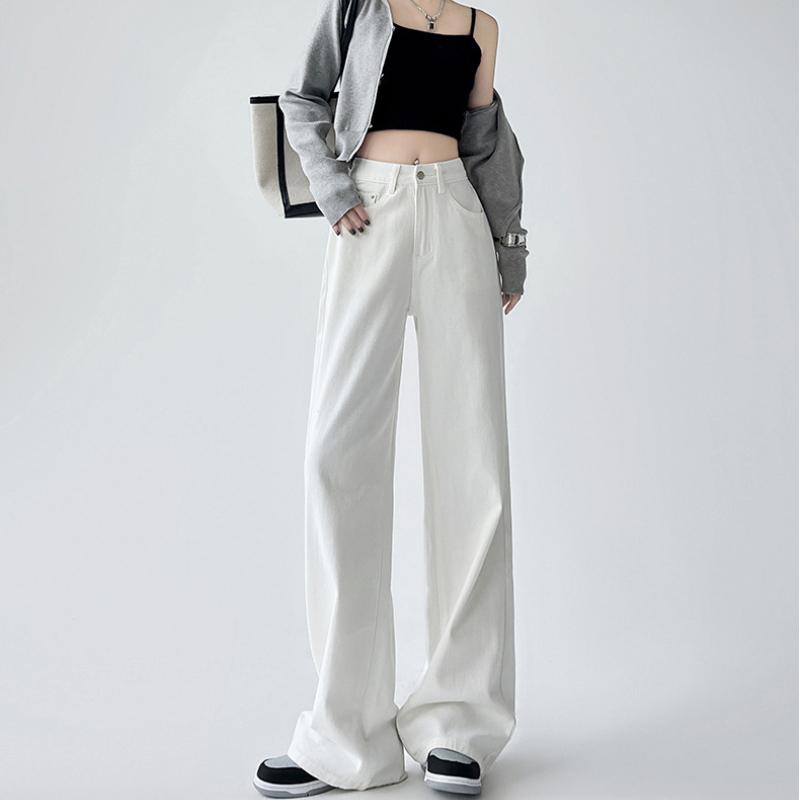 High Waist Wide Leg Denim Pants Women's Spring 2025 New Style Slimming Drapey Loose Floor-Length Narrow Straight Cut Trousers