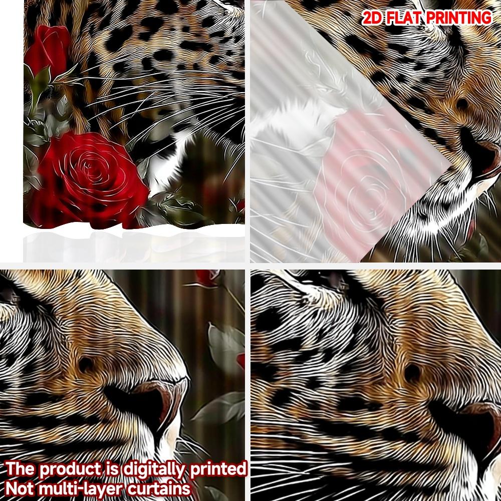 2D flat printing 2pcs Happy Valentine's Day Drapes Rose leopard pattern Digital Printed Polyester Drapes All Season Party &