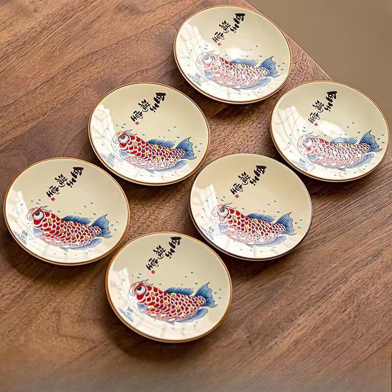 Goldfish Full Of Grass And Wood Ash Teacup Mat Ceramic Household Retro National Style Dipping Saucer Kung Fu Tea Set Tea Ceremony Zero Matching