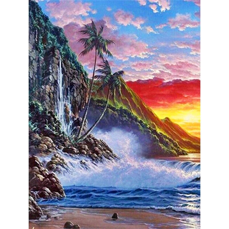 5D DIY Diamond Painting Sunset Seascape Diamond Embroidery Landscape Cross Stitch Full Round Drill Crafts Home Decor Gift